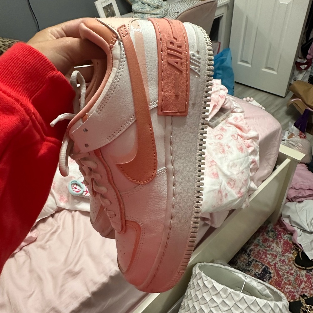 Nike Air Force 1 Coral and White Sneakers